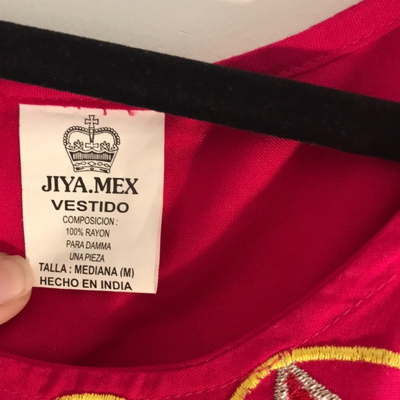 Jiya Mexico, Fushia Boho Mexican Floral Embroidered Dress - Picture 5 of 8